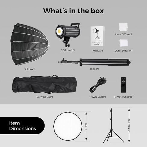 SL40 100W Softbox Lighting Kit with 110'' Adjustable Tripod | 27.6'' Softbox, 2700K–6500K Dimmable LED Studio Light, CRI 97+, Remote & App Control for Live Streaming and Video Record in Kuwait