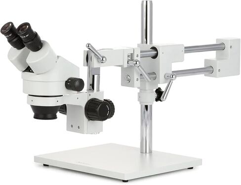 7X-45X Binocular Stereo Zoom Microscope with Double Arm Boom Stand | 7X-45X Magnification Range 76mm Stereo Microscope Holder Ring 360° Multi-Axis Head Rotation Double-Arm Boom Stand in Kuwait