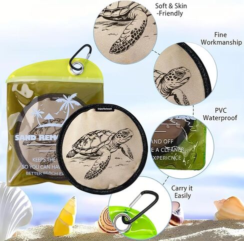 Sand Wiping Bag - Cotton Beach Dust-Off Pouch, Removes Grit from Feet, Portable, 5.9"x7.5"x0.7",Turtle in Kuwait