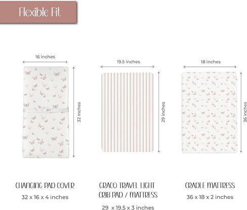 Ely’s & Co. Changing Pad Cover, Diaper Changing Table Sheets, 2 Pack, Cradle Sheet Set for Baby Girls, 100% Jersey Knit Cotton, 32"x16"x5" Pink Butterfly + Stripe Collection in Saudi Arabia