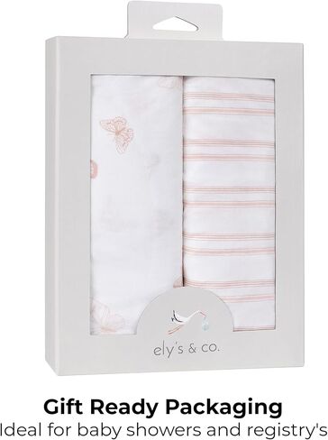 Ely’s & Co. Changing Pad Cover, Diaper Changing Table Sheets, 2 Pack, Cradle Sheet Set for Baby Girls, 100% Jersey Knit Cotton, 32"x16"x5" Pink Butterfly + Stripe Collection in Saudi Arabia