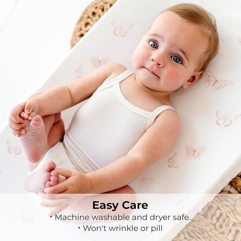 Ely’s & Co. Changing Pad Cover, Diaper Changing Table Sheets, 2 Pack, Cradle Sheet Set for Baby Girls, 100% Jersey Knit Cotton, 32"x16"x5" Pink Butterfly + Stripe Collection in Saudi Arabia