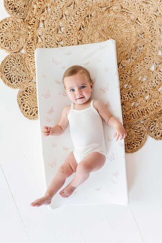 Ely’s & Co. Changing Pad Cover, Diaper Changing Table Sheets, 2 Pack, Cradle Sheet Set for Baby Girls, 100% Jersey Knit Cotton, 32"x16"x5" Pink Butterfly + Stripe Collection in Saudi Arabia