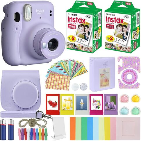Fujifilm Instax Mini 11 Instant Camera + MiniMate Accessories Bundle + Fuji Instax Film Value Pack (40 Sheets) Accessories Bundle, Color Filters, Album, Frames (Lilac Purple, Standard Packaging) in Kuwait