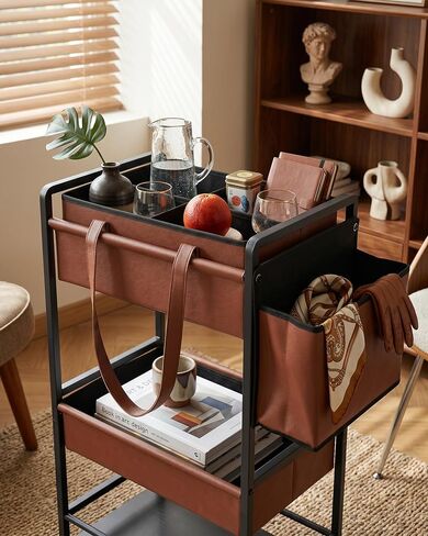 Faux Leather 3-Tier Rolling Cart,Multifunctional Diaper Cart Organizer with Lockable Wheels, Large Capacity Bedside Essentials Cart, Mobile Nursery & Postpartum Storage Cart for Bedroom Nursery in Kuwait