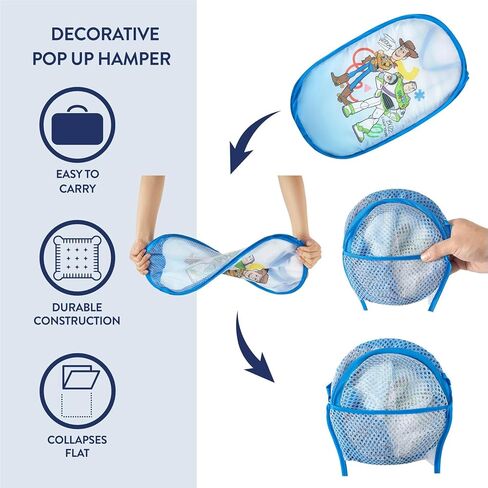 Disney Pixar Toy Story Pop-Up Hamper,Collapsible Laundry Basket with Durable Handles,Lightweight Storage Bin for Kids' Bedroom, Nursery, or Playroom,Blue in Kuwait