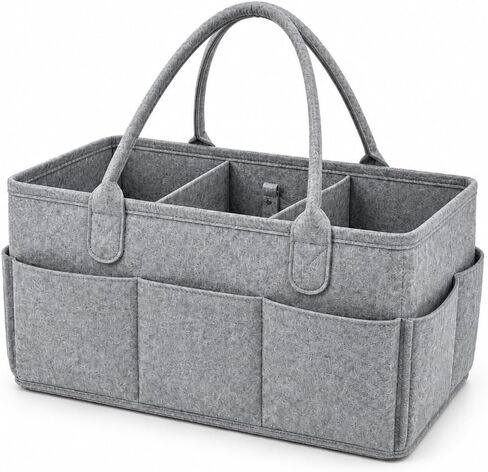 Diaper Caddy Organizer, Portable Baby Diaper Organizer for Changing Table, Nursery Storage Basket for Diapers, Wipes & Baby Essentials, Grey, 15 x 9 x 7 in in Kuwait