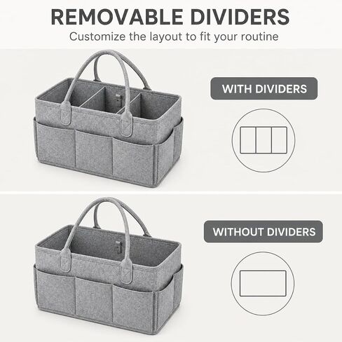 Diaper Caddy Organizer, Portable Baby Diaper Organizer for Changing Table, Nursery Storage Basket for Diapers, Wipes & Baby Essentials, Grey, 15 x 9 x 7 in in Kuwait
