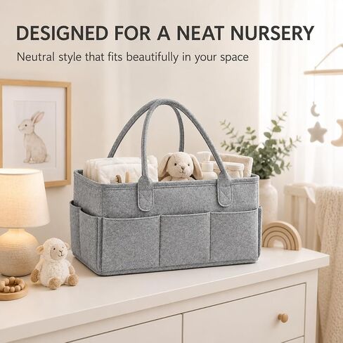 Diaper Caddy Organizer, Portable Baby Diaper Organizer for Changing Table, Nursery Storage Basket for Diapers, Wipes & Baby Essentials, Grey, 15 x 9 x 7 in in Kuwait