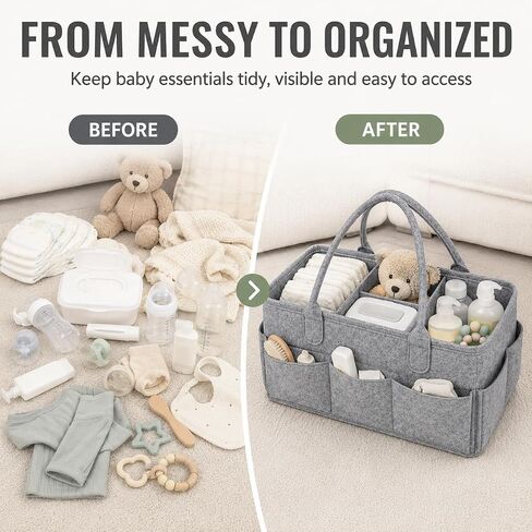 Diaper Caddy Organizer, Portable Baby Diaper Organizer for Changing Table, Nursery Storage Basket for Diapers, Wipes & Baby Essentials, Grey, 15 x 9 x 7 in in Kuwait