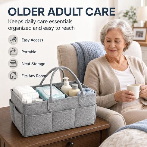 Diaper Caddy Organizer, Portable Baby Diaper Organizer for Changing Table, Nursery Storage Basket for Diapers, Wipes & Baby Essentials, Grey, 15 x 9 x 7 in in Kuwait