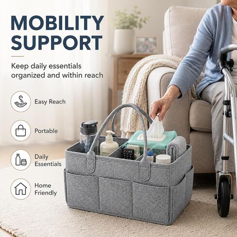 Diaper Caddy Organizer, Portable Baby Diaper Organizer for Changing Table, Nursery Storage Basket for Diapers, Wipes & Baby Essentials, Grey, 15 x 9 x 7 in in Kuwait