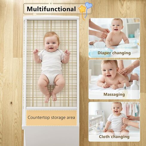 iPormis Baby Changing Table with 4 Drawers & 2 Open Shelves, Multi-Functional Nursery Changing Station with Storage, Pearl White in Kuwait