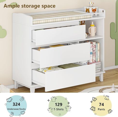 iPormis Baby Changing Table with 4 Drawers & 2 Open Shelves, Multi-Functional Nursery Changing Station with Storage, Pearl White in Kuwait