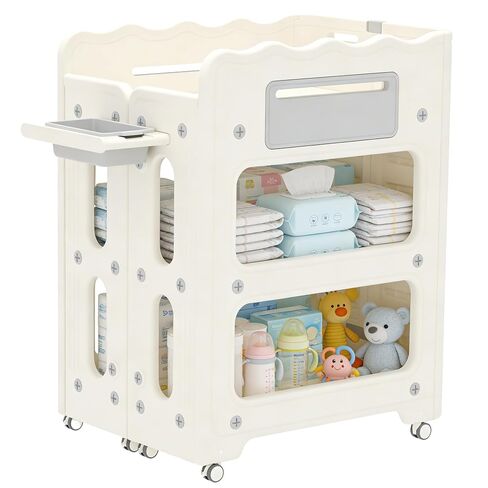 Baby Changing Table, with Lockable Wheels Foldable Portable Diaper Station, Waterproof Nursery Unit for Newborn Infant Essentials Storage Baskets & Cradle Travel-Friendly Easy-Clean Surface Compact in Kuwait