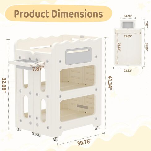 Baby Changing Table, with Lockable Wheels Foldable Portable Diaper Station, Waterproof Nursery Unit for Newborn Infant Essentials Storage Baskets & Cradle Travel-Friendly Easy-Clean Surface Compact in Kuwait