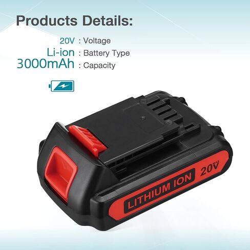 2 Pack LBXR20 3.0Ah Apply for Black and Decker 20v Lithium Battery | apply for LB20 LBX4020, with 16V/20V Multiple Volt Output Battery Charger in Kuwait
