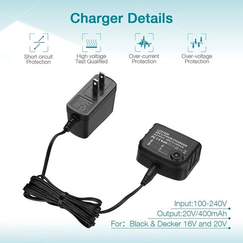 2 Pack LBXR20 3.0Ah Apply for Black and Decker 20v Lithium Battery | apply for LB20 LBX4020, with 16V/20V Multiple Volt Output Battery Charger in Kuwait
