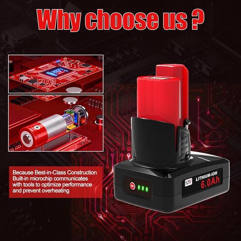 12V 6000mAh Replacement Battery for Milwaukee M12 Battery Compatible with Milwaukee 12V Lithium-ion Battery 48-11-2411 48-11-2440 48-11-2402 Tools (2 Pack) in Kuwait
