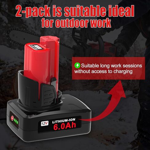 12V 6000mAh Replacement Battery for Milwaukee M12 Battery Compatible with Milwaukee 12V Lithium-ion Battery 48-11-2411 48-11-2440 48-11-2402 Tools (2 Pack) in Kuwait
