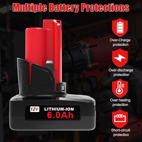 12V 6000mAh Replacement Battery for Milwaukee M12 Battery Compatible with Milwaukee 12V Lithium-ion Battery 48-11-2411 48-11-2440 48-11-2402 Tools (2 Pack) in Kuwait