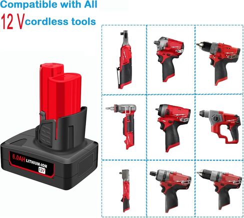 2 Pack Replacement for Milwaukee M12 6.0Ah Lithium Battery Packs Compatible with Milwaukee 12V Tools in Saudi Arabia
