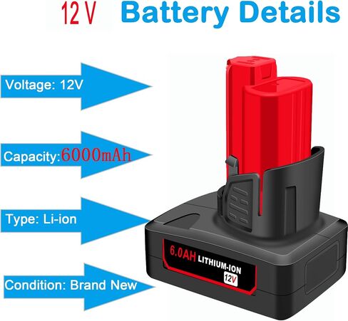 2 Pack Replacement for Milwaukee M12 6.0Ah Lithium Battery Packs Compatible with Milwaukee 12V Tools in Saudi Arabia