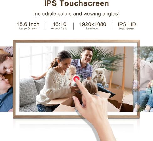 15.6 Inch WiFi Digital Picture Frame, 1920 * 1080 Resolution 16:10 HD IPS Touch Screen Display, 32GB Storage Space, Share Your Photos and Videos via Frameo App at Anytime and Anywhere in Kuwait