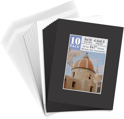 Golden State Art 50 Pack Black 8x10 Picture Mat for 5x7 Photo+Backings+Bags in Kuwait