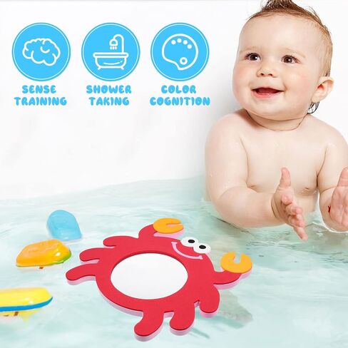 TOYANDONA EVA Bathing Toy Shower Toys for Kids, Mirror Bath Toys, Kids Mirror Frog Crab Bathtub Toys for Kids Bathtime Summer Water Toys, 2 Pack in Kuwait