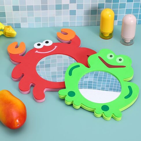 TOYANDONA EVA Bathing Toy Shower Toys for Kids, Mirror Bath Toys, Kids Mirror Frog Crab Bathtub Toys for Kids Bathtime Summer Water Toys, 2 Pack in Kuwait
