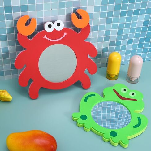 TOYANDONA EVA Bathing Toy Shower Toys for Kids, Mirror Bath Toys, Kids Mirror Frog Crab Bathtub Toys for Kids Bathtime Summer Water Toys, 2 Pack in Kuwait
