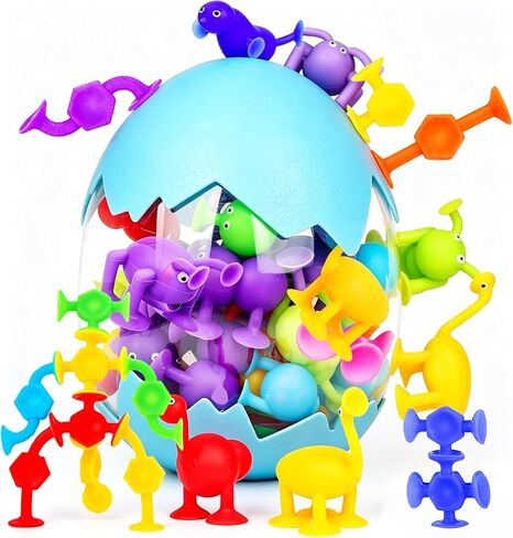 165Pcs Genius Suckers Suction Cup Toys, Bath Sensory Toys for Kids, Colorful Building Toys Party Favor Gift for 3 4 5 6 Year Old Boy Girl Toddler Travel Fidget Window Toy with Storage Organizer in Kuwait