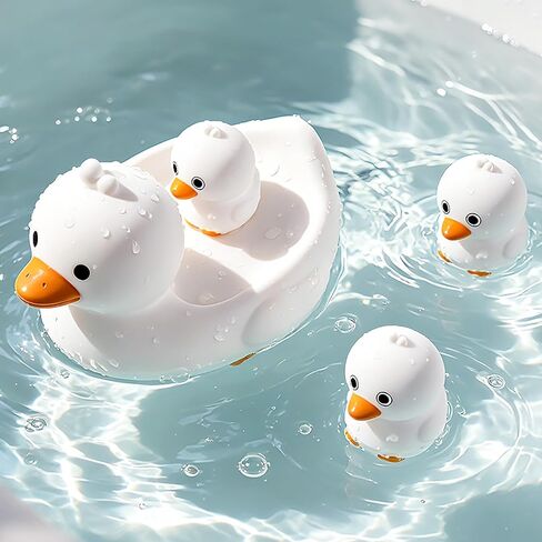 4Pcs No-Hole Goose Family Bath Toys for Toddler 6M+ | BPA-free soft rubber, Sensory floating bath set, Easy clean, For pool, beach & splash play, Ideal water play gift for babies in Kuwait