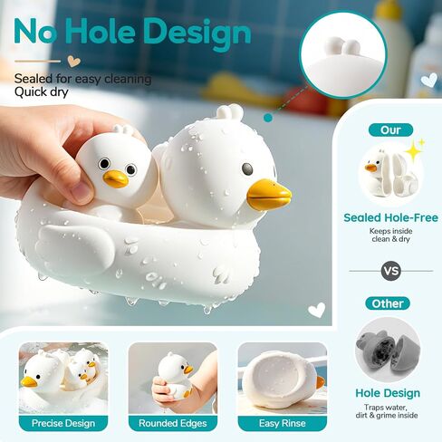 4Pcs No-Hole Goose Family Bath Toys for Toddler 6M+ | BPA-free soft rubber, Sensory floating bath set, Easy clean, For pool, beach & splash play, Ideal water play gift for babies in Kuwait