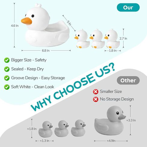 4Pcs No-Hole Goose Family Bath Toys for Toddler 6M+ | BPA-free soft rubber, Sensory floating bath set, Easy clean, For pool, beach & splash play, Ideal water play gift for babies in Kuwait