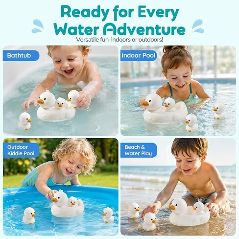 4Pcs No-Hole Goose Family Bath Toys for Toddler 6M+ | BPA-free soft rubber, Sensory floating bath set, Easy clean, For pool, beach & splash play, Ideal water play gift for babies in Kuwait