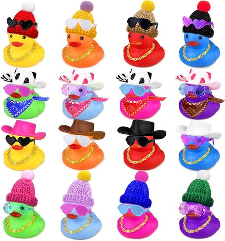 16Set 64PCS Mini Duck Toys Bulk Decoration with Hat Scarf Necklace Sunglasses Cute Tiny Duck Figurines for Kids Teens Birthday Baby Shower Swimming Pool Party Favors Classroom Prizes in Kuwait