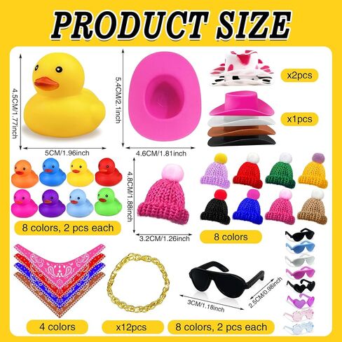 16Set 64PCS Mini Duck Toys Bulk Decoration with Hat Scarf Necklace Sunglasses Cute Tiny Duck Figurines for Kids Teens Birthday Baby Shower Swimming Pool Party Favors Classroom Prizes in Kuwait