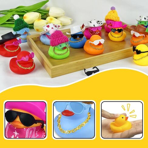 16Set 64PCS Mini Duck Toys Bulk Decoration with Hat Scarf Necklace Sunglasses Cute Tiny Duck Figurines for Kids Teens Birthday Baby Shower Swimming Pool Party Favors Classroom Prizes in Kuwait
