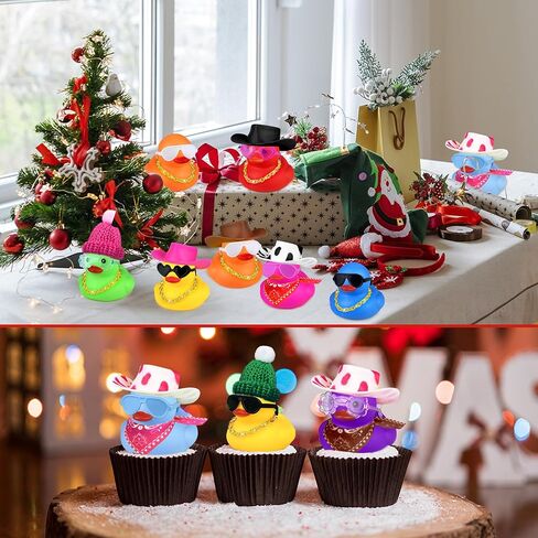 16Set 64PCS Mini Duck Toys Bulk Decoration with Hat Scarf Necklace Sunglasses Cute Tiny Duck Figurines for Kids Teens Birthday Baby Shower Swimming Pool Party Favors Classroom Prizes in Kuwait