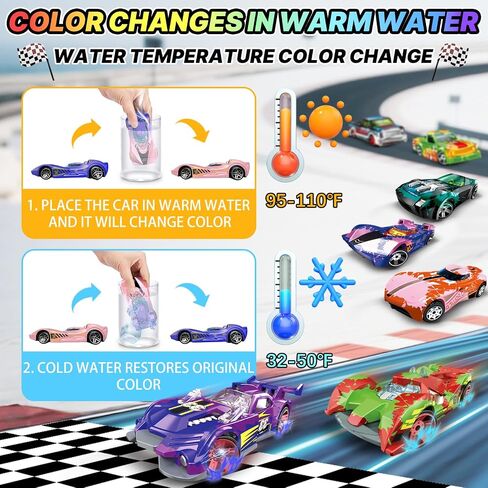 LITTCO 9PCS Color Changing Cars for Kids Ages 3+, Bath Toys for Toddlers 3+, Magic Car Set that Changes Color in Water, Individual Packaging, Easter Basket Stuffers Birthday Gifts for Boys Girls in Kuwait