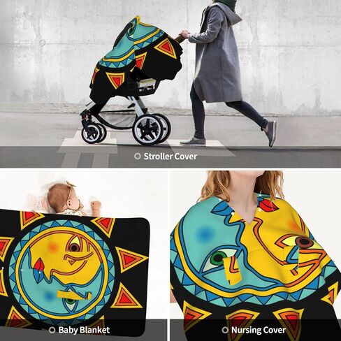 Sun Moon Baby Car Seat Cover & Breastfeeding Nursing Cover - Breathable Stretch Fabric Multi-Use Nursing Cover for Breastfeeding in Kuwait