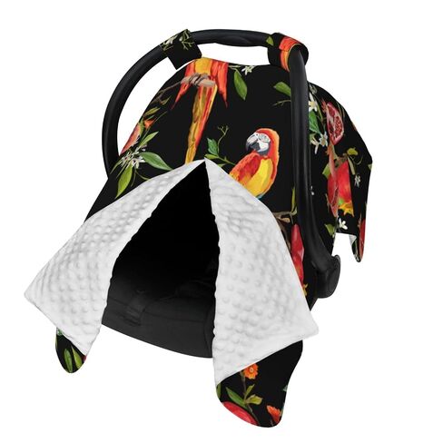 Tropical Flowers Pomegranates and Parrot Birds Baby Car Seat Cover & Breastfeeding Nursing Cover - Breathable Stretch Fabric Multi-Use Nursing Cover for Breastfeeding in Kuwait