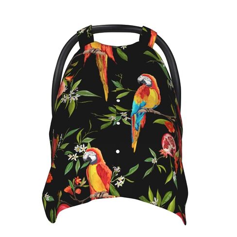 Tropical Flowers Pomegranates and Parrot Birds Baby Car Seat Cover & Breastfeeding Nursing Cover - Breathable Stretch Fabric Multi-Use Nursing Cover for Breastfeeding in Kuwait