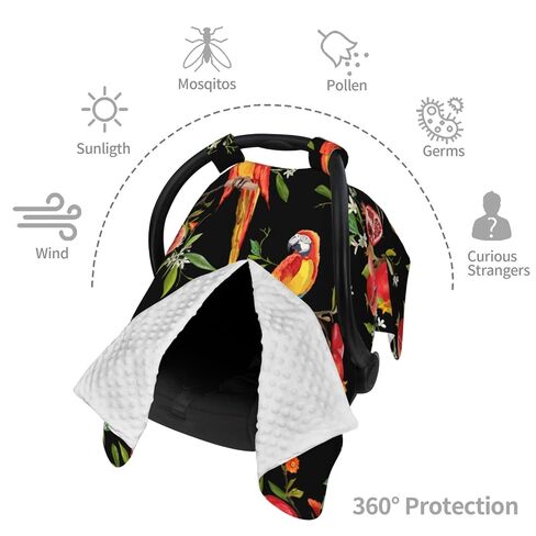 Tropical Flowers Pomegranates and Parrot Birds Baby Car Seat Cover & Breastfeeding Nursing Cover - Breathable Stretch Fabric Multi-Use Nursing Cover for Breastfeeding in Kuwait