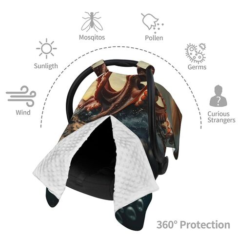 Suckers On The Day Octopus and Sailors Ship Baby Car Seat Cover & Breastfeeding Nursing Cover - Breathable Stretch Fabric Multi-Use Nursing Cover for Breastfeeding in Kuwait