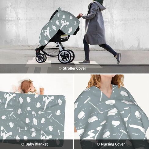 Winter Curling Sports Athlete Baby Car Seat Cover & Breastfeeding Nursing Cover - Breathable Stretch Fabric Multi-Use Nursing Cover for Breastfeeding in Kuwait