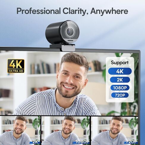 EMEET SmartCam S800 4K Webcam for Streaming, 1/2'' Sensor, Supports HDR | PDAF&TOF Dual-autofocus, 1080P@60fps, 2 Noise-Cancelling Mics, 40°-73° FOV, Perfect for Live Streaming & Online Meetings in Kuwait