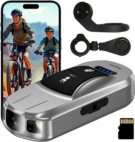 Portable Mini Bike Camera Front/Rear with Gravity Anti-Shake, 7H Loop Recording Video Recorder, 2000mAh IPX6 Waterproof Small Pocket Cam for Cycling, Vlogging, Sports Travel Security Cam (Silver) in Kuwait